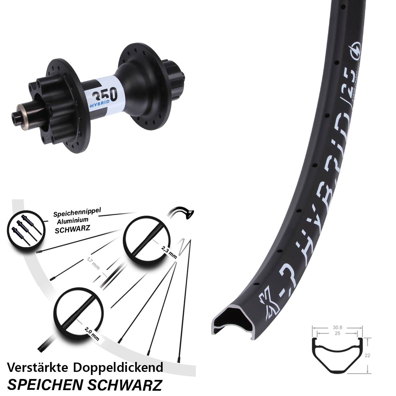 Hinterrad 6-Loch 650B KX-R Hybrid 25 DT Swiss 350 Hybrid Singlespeed für Schnellspanner