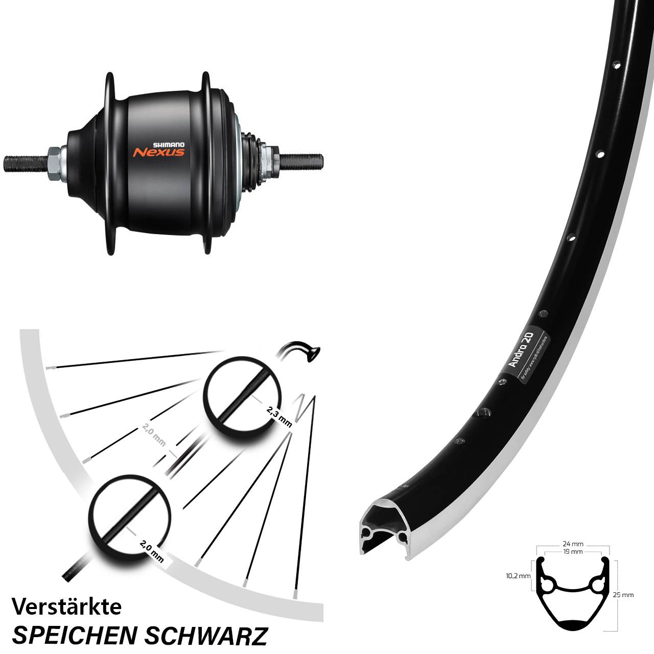 Hinterrad 28 Zoll Ryde Andra 20 Shimano Nexus 8 Gang Freilauf schwarz