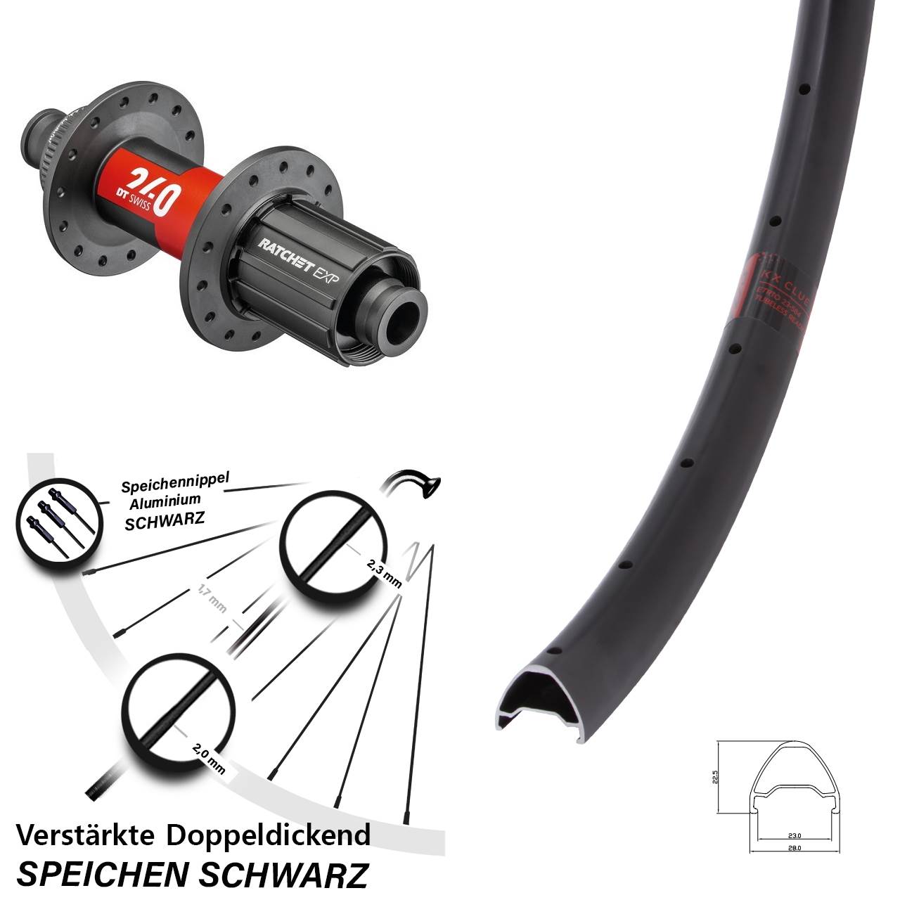 Hinterrad Centerlock 28 Zoll KX Clue DT Swiss 240 EXP 11-12 fach 12x142