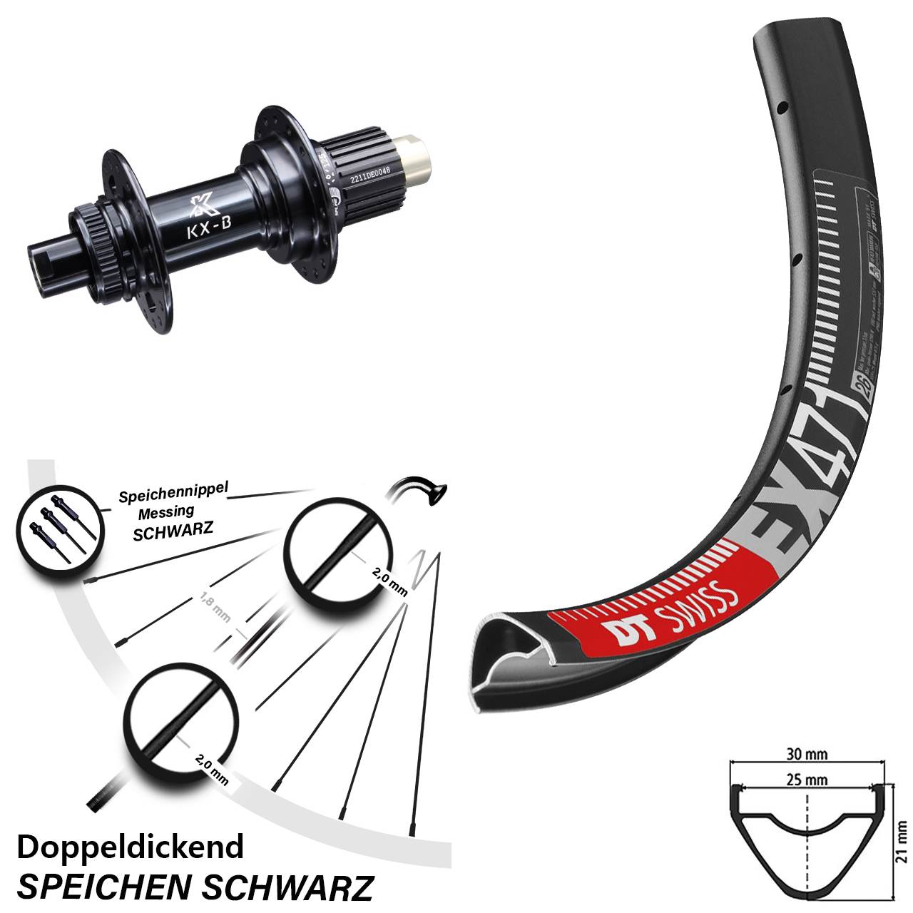 DT Swiss EX 471 Hinterrad 29 Zoll KX-B Boost 12x148 Centerlock Micro Spline