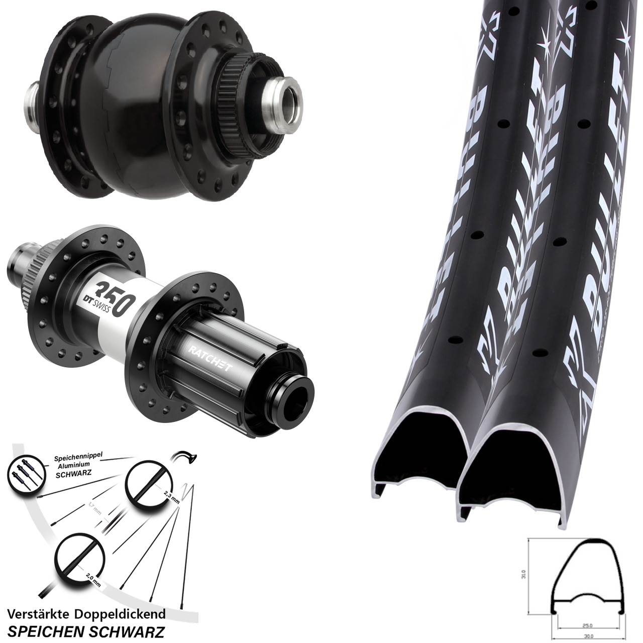 Centerlock Laufradsatz 12x100/142 29 Zoll KX Bullet OS DT Swiss 350 SON 28 8-11 fach HG
