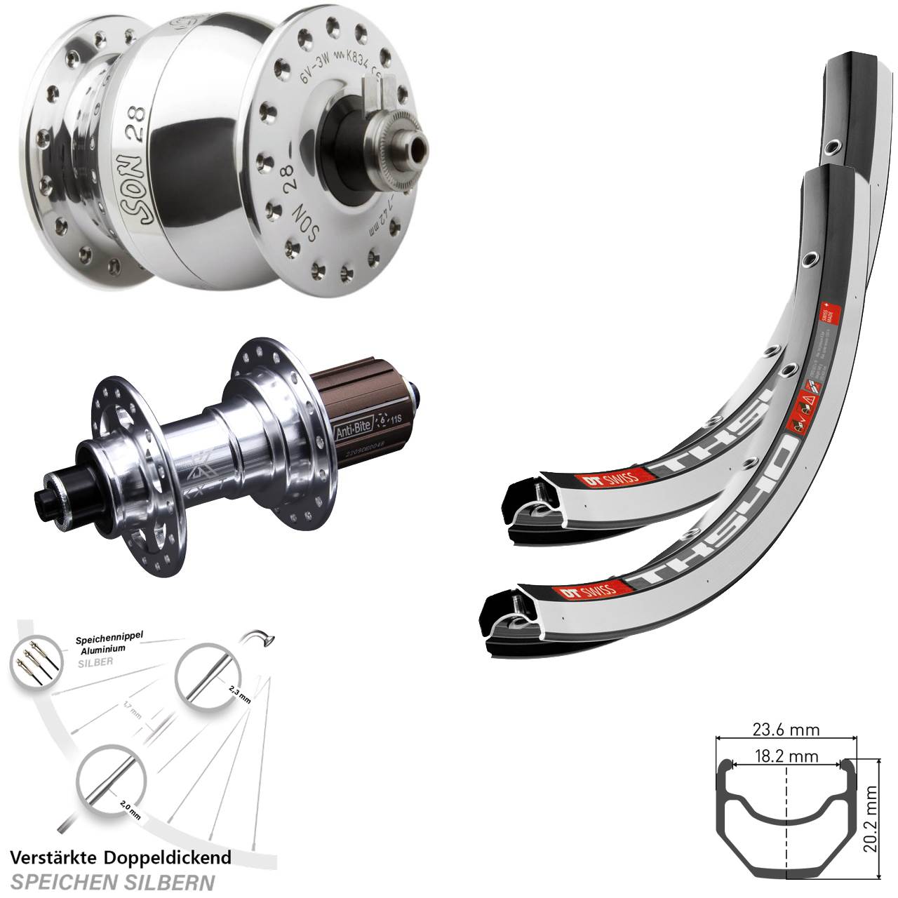 Laufrad-Satz 28 Zoll DT Swiss TK 540 SON 8-12 fach HG QR