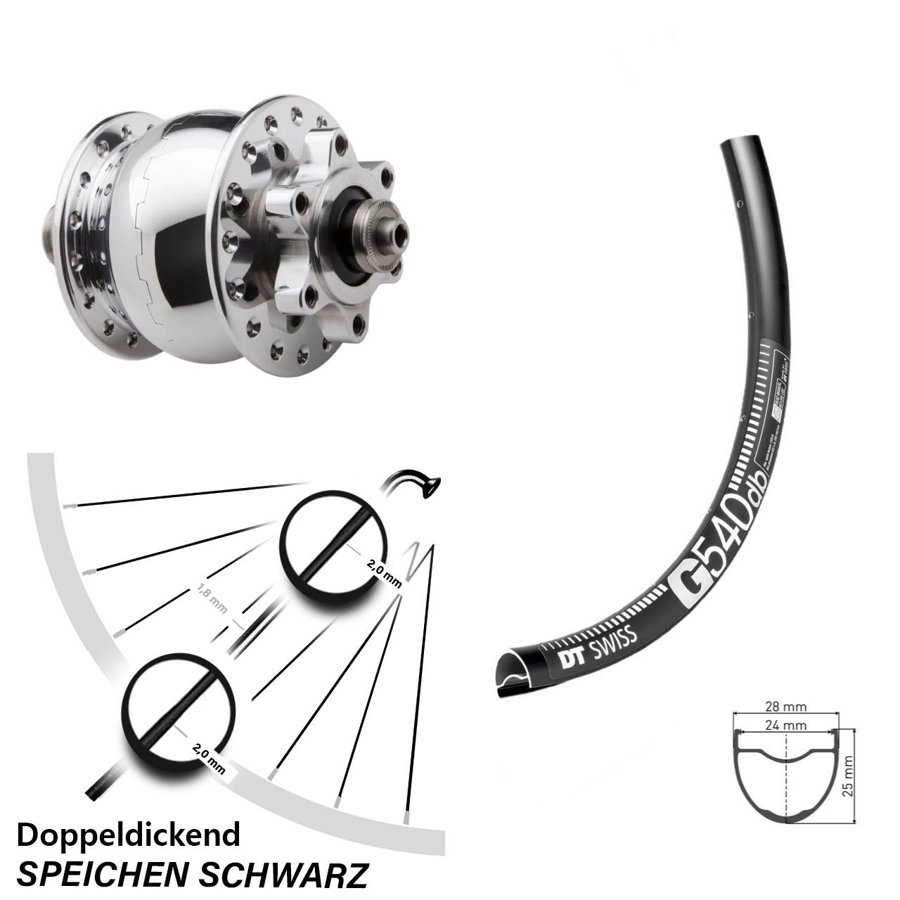 Disc Laufrad mit Nabendynamo 27,5 Zoll DT Swiss G 540 SON 28 für Schnellspanner