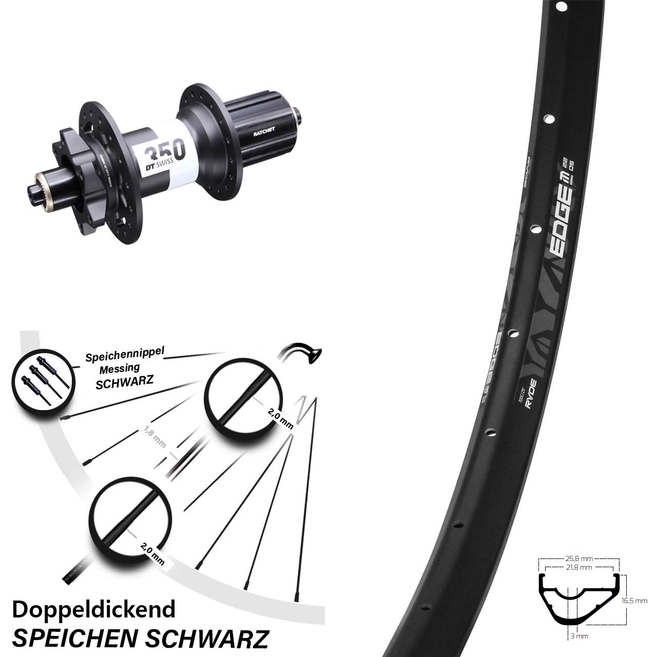 Ryde Edge M22 Hinterrad 29 Zoll mit DT Swiss 350 8-11 fach