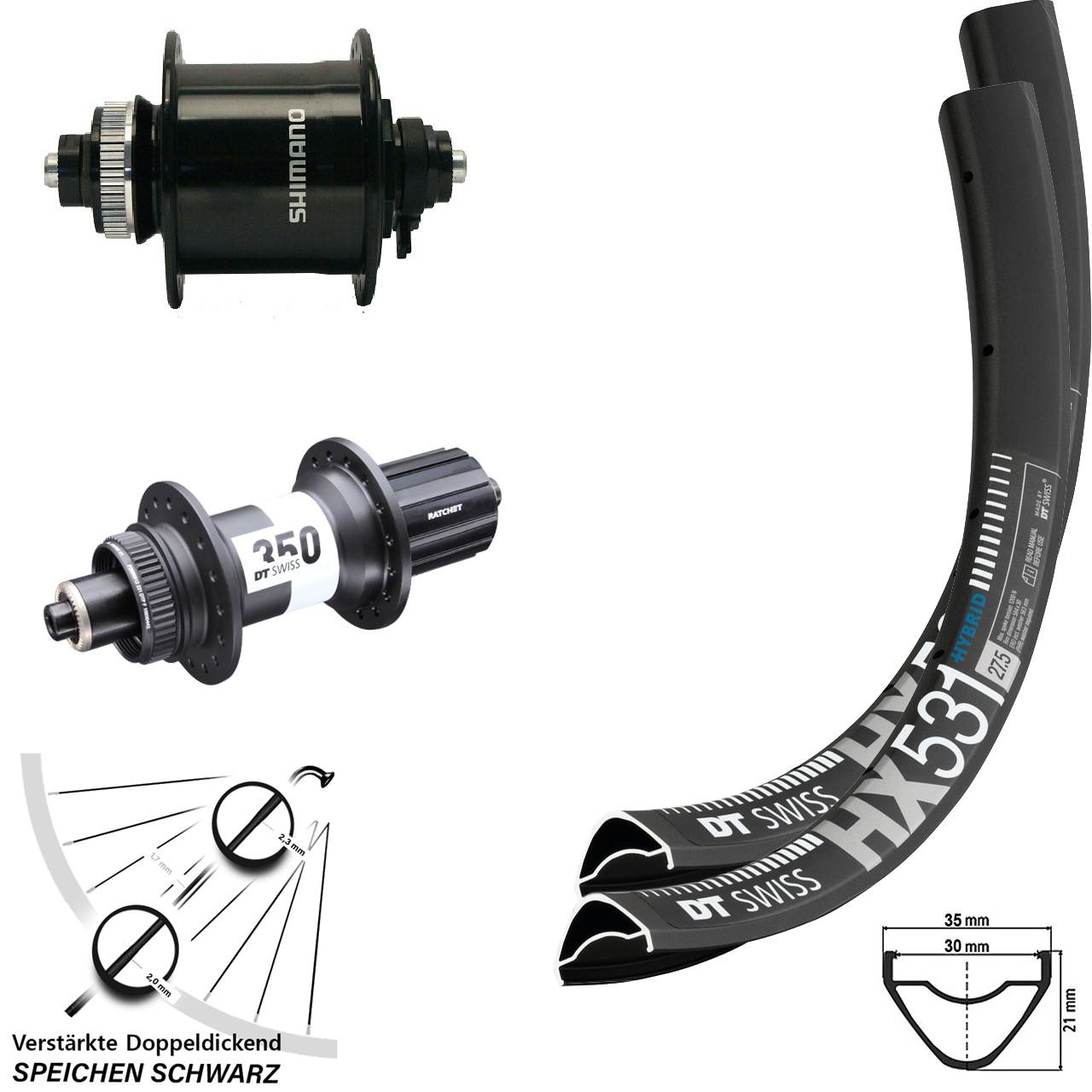 Disc Laufrad-Satz QR 29 Zoll DT Swiss HX 531 350 Shimano DH-UR700-3D 8-11 fach HG