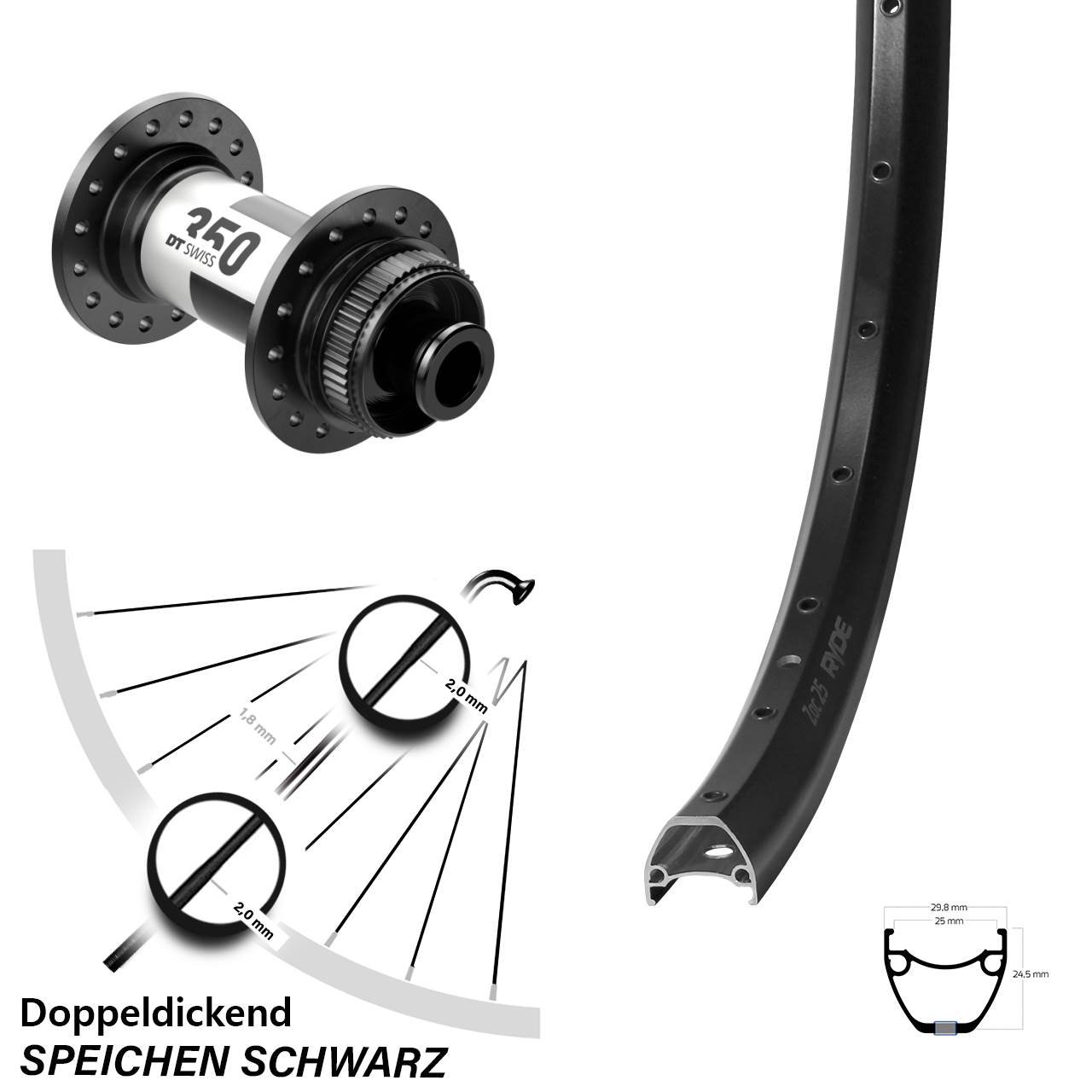 Centerlock Vorderrad 28-29 Zoll Ryde ZAC 25 DT Swiss 350 12x100
