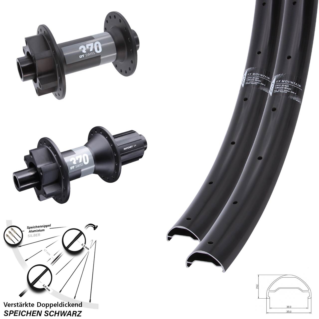 Boost Laufradsatz 6-Loch 15x110 12x148 29 Zoll KX Mountain DT Swiss 370 8-11 fach