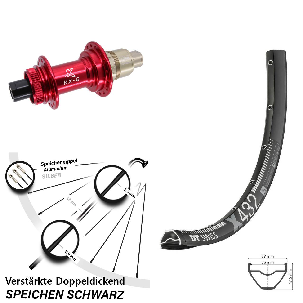 Disc Hinterrad 29 Zoll DT Swiss X432 KX-G rot XDR 11-12 fach 12x142