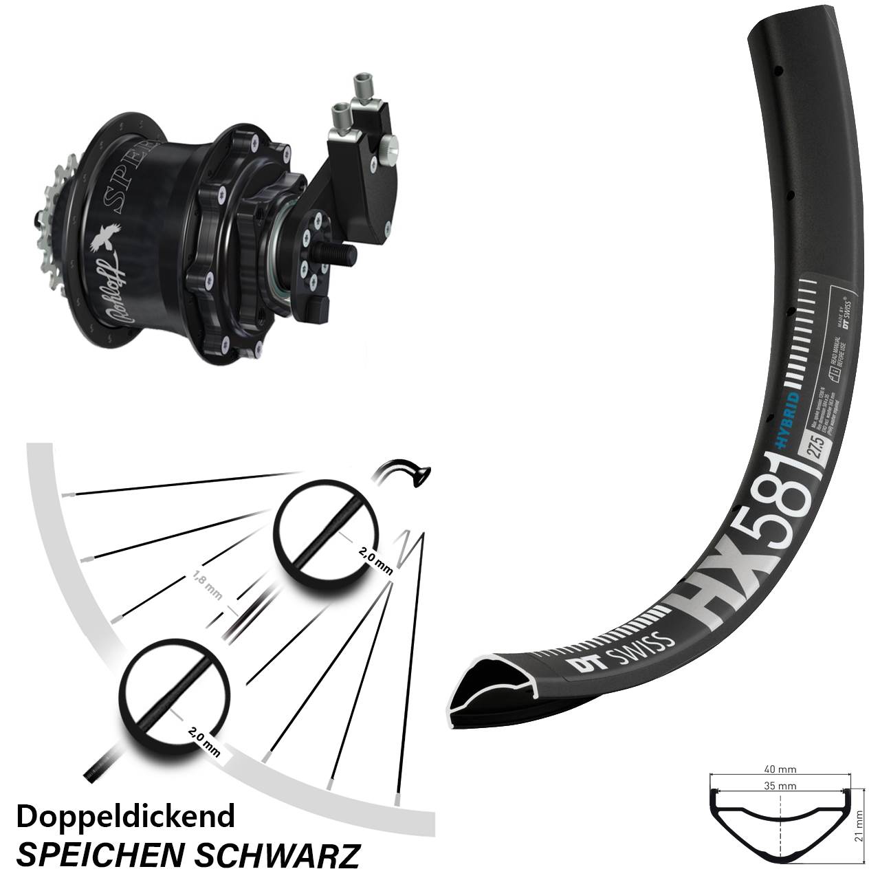 27,5 Zoll DT Swiss HX 581 Rohloff Speedhub TS DB OEM Tandem