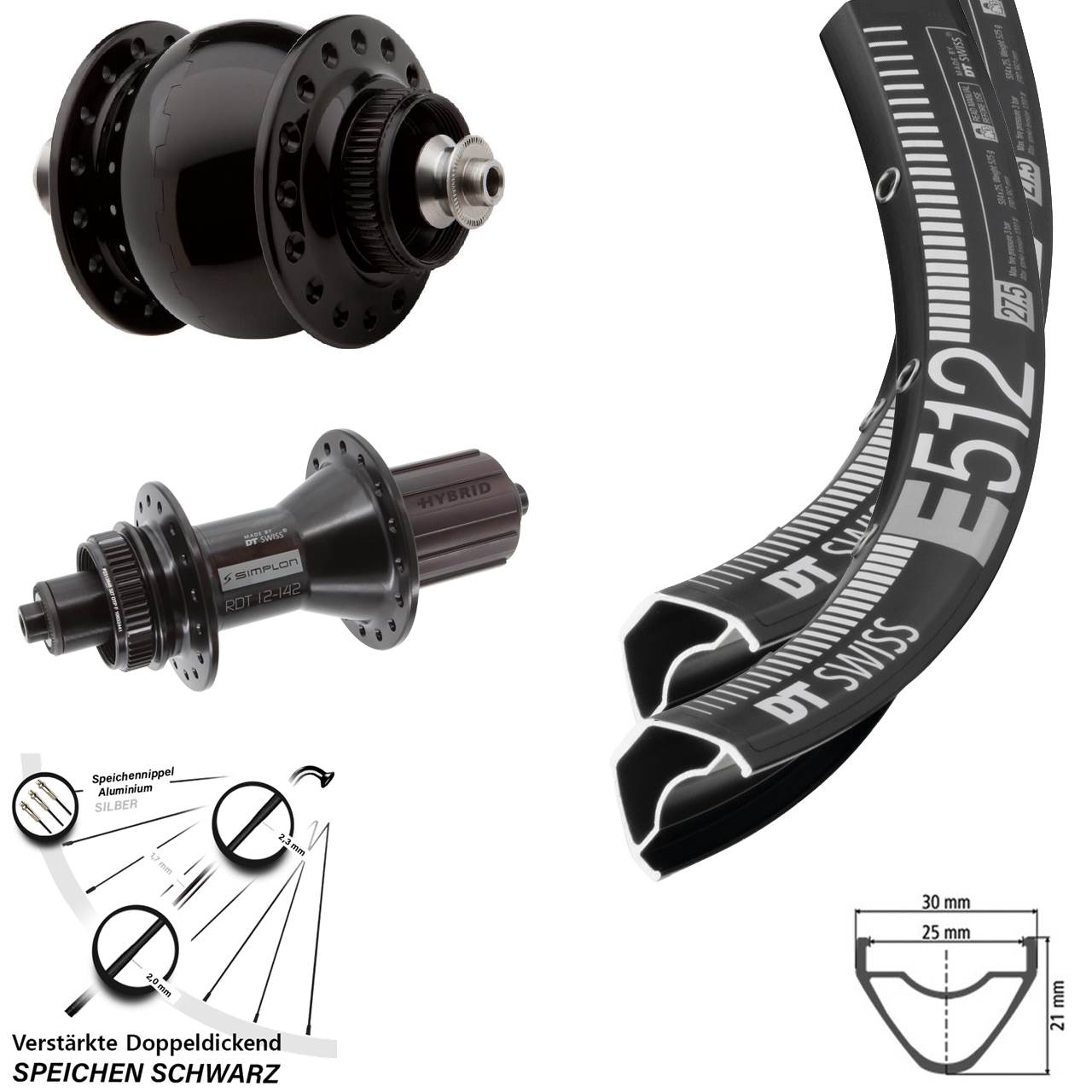 DT Swiss E512-370 Hybrid SON 28 29 Zoll Centerlock Laufradsatz QR 8-11 fach