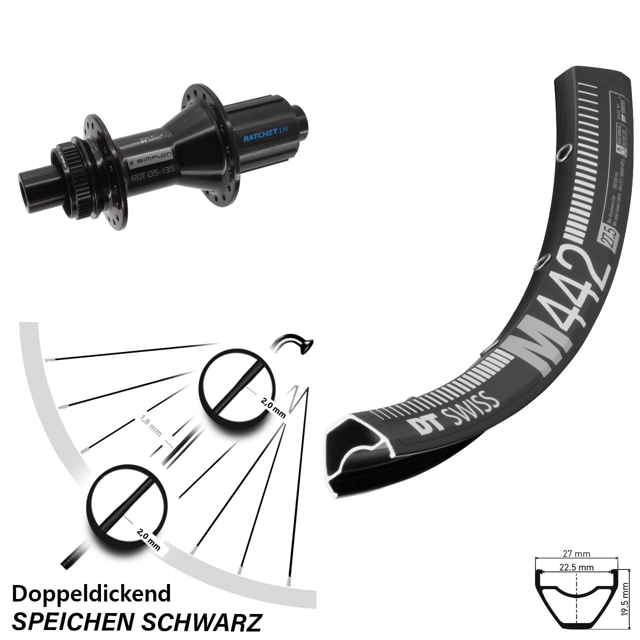 28 Zoll DT Swiss M442-370 Hybrid Centerlock Hinterrad 12x142 8-11 fach
