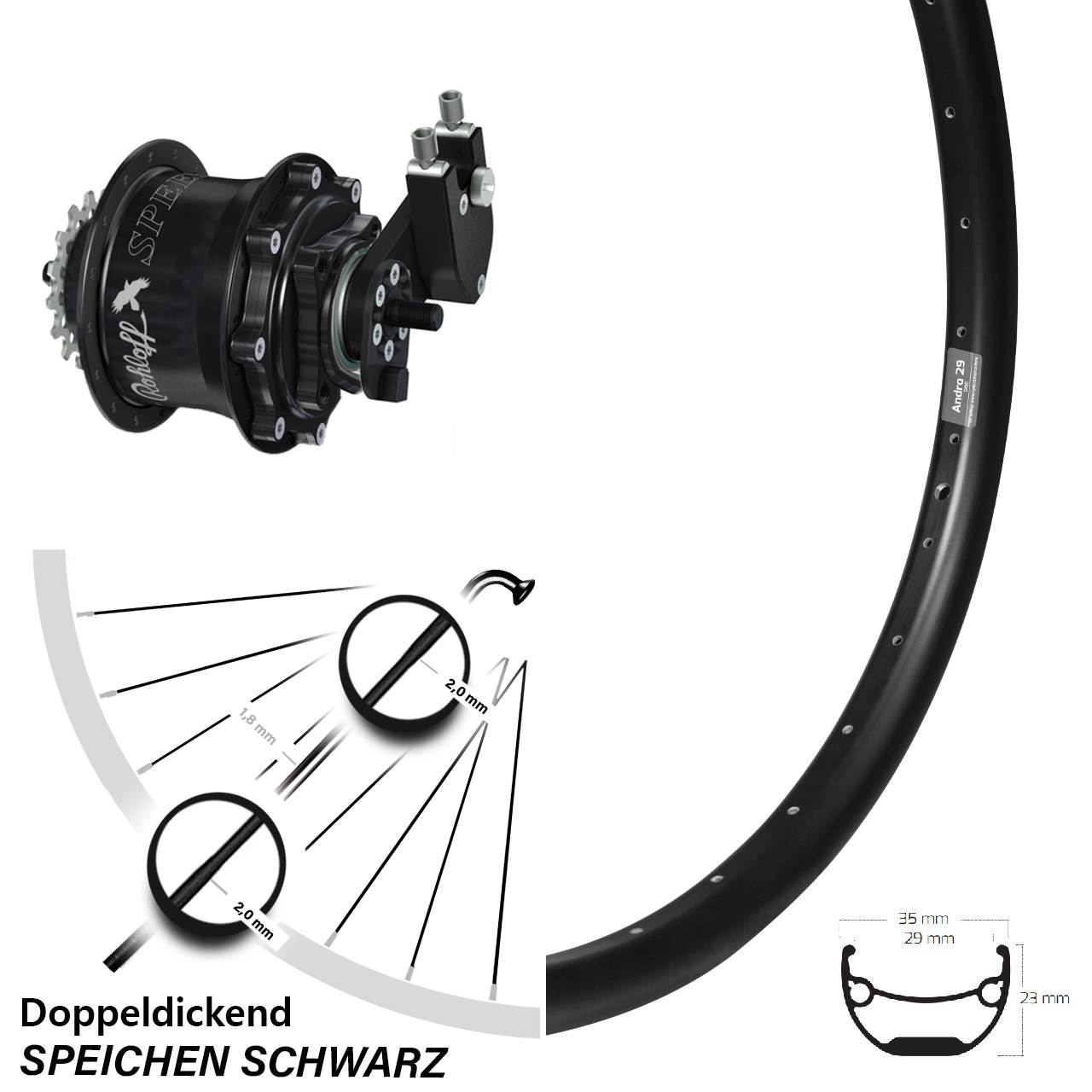 Disc Hinterrrad Ryde Andra 29 Zoll Rohloff Speedhub TS DB OEM