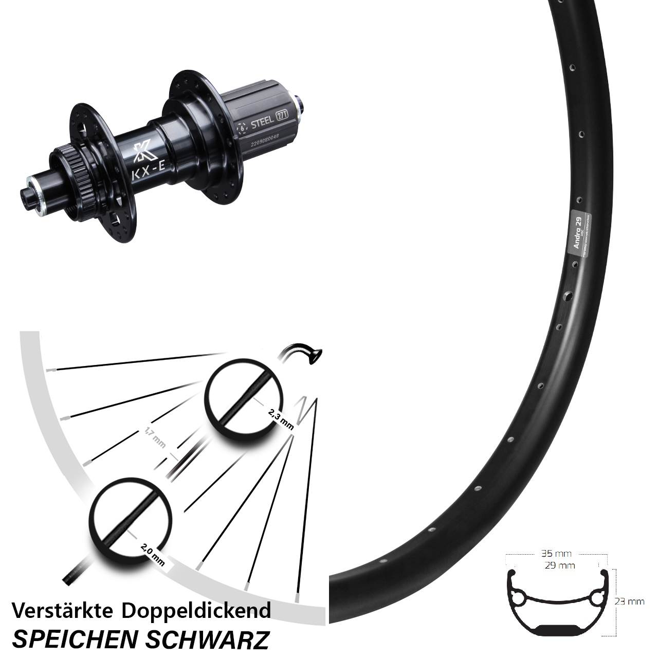 27,5 Zoll Ryde Andra 29 verstärkt KX-E Nabe 5x135 mm
