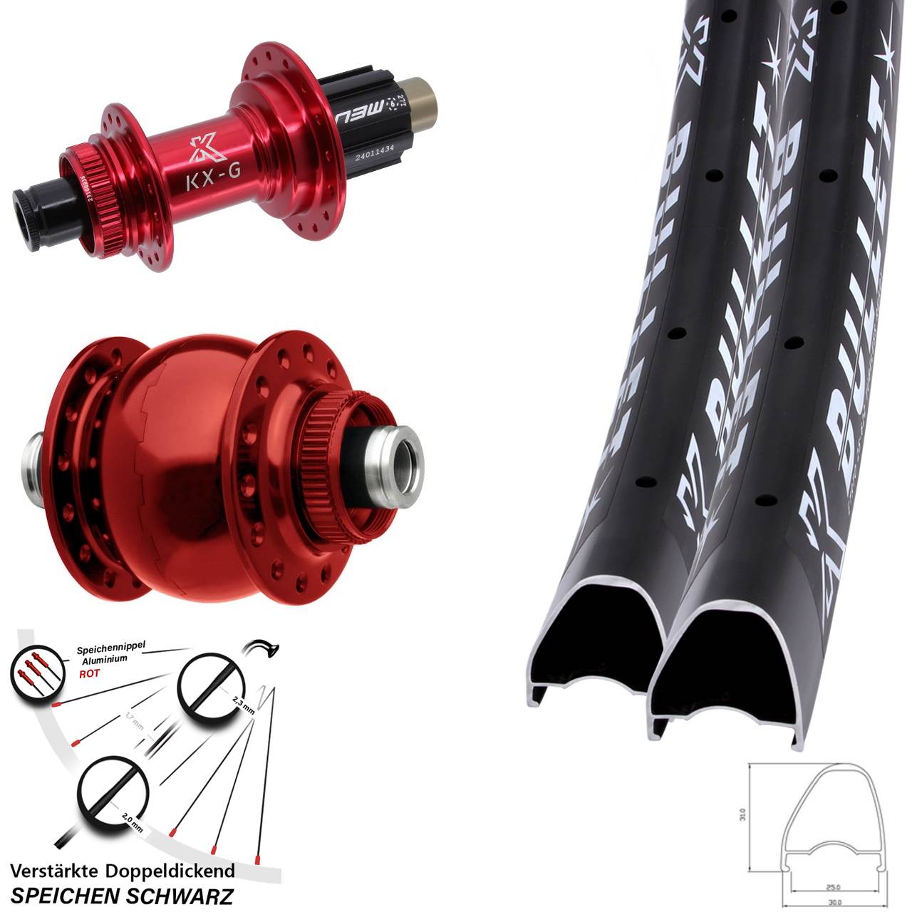 KX-G Bullet OS rot SON 28 28-29 Zoll Laufradsatz Centerlock 12x100/142 Campa N3W