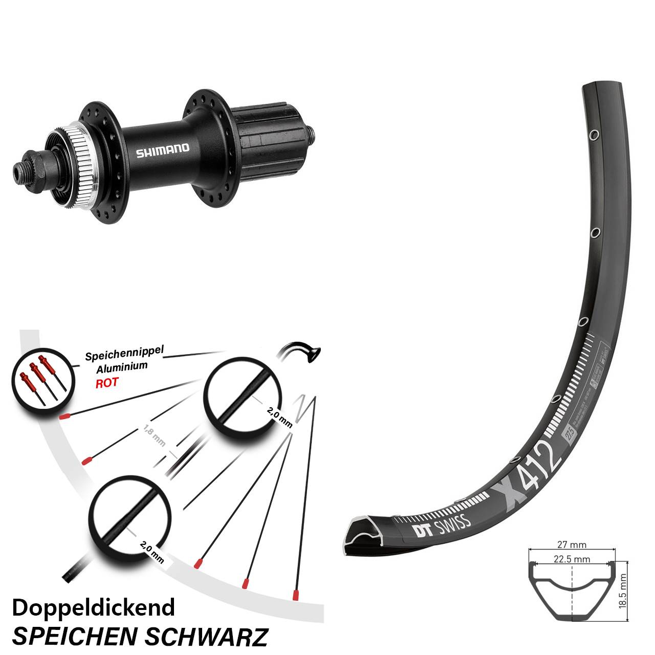 DT Swiss X 412 Shimano Alivio 28-29 Zoll Hinterrad Centerlock für Schnellspanner 8-11 fach