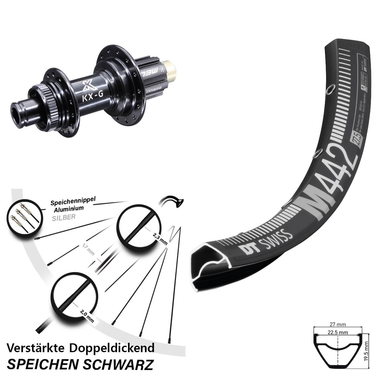 29 Zoll DT Swiss M 442 KX-G Steckachse Disc Hinterrad 12x142 Campa N3W