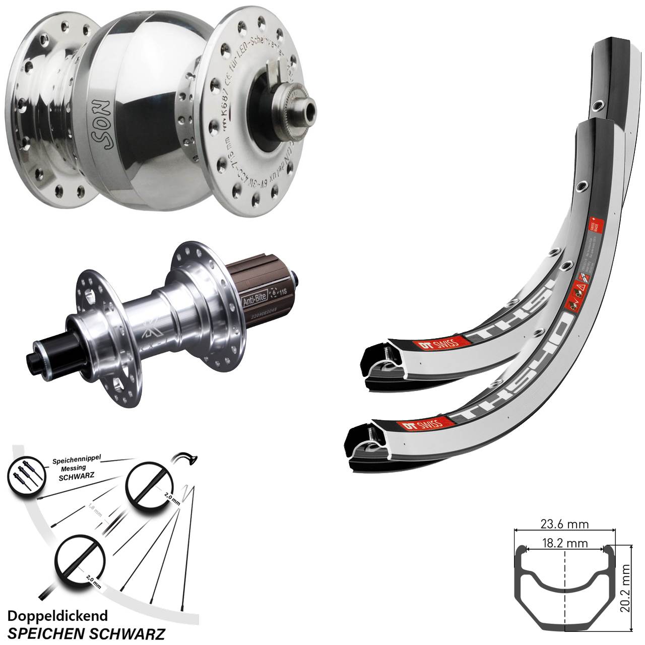 Laufradsatz 28 Zoll DT Swiss TK540 KX-T SONdelux wide body 8-12 fach QR
