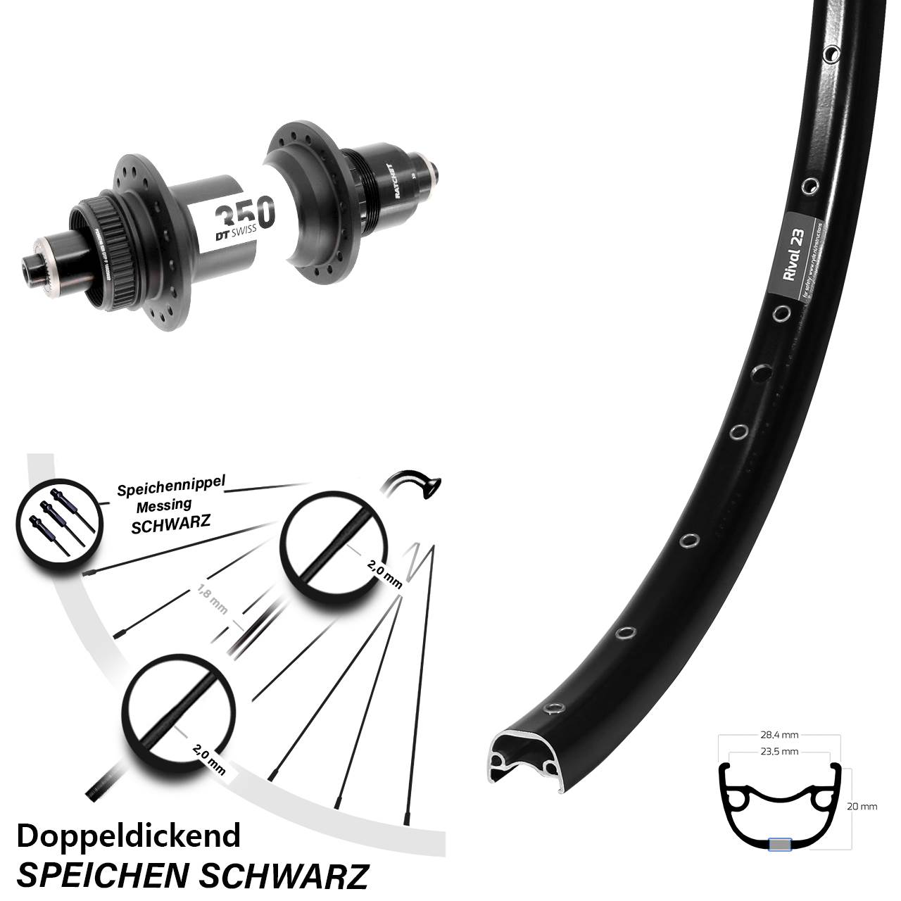 Ryde Rival 23 DT Swiss 350 27,5 Zoll Disc Laufrad QR Boost SRAM XD