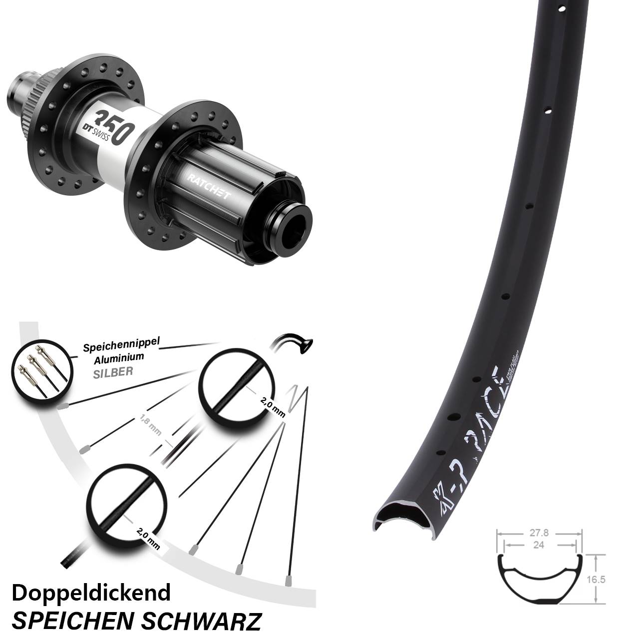 28 Zoll KX-R Race DT Swiss 350 Hinterrad Centerlock 12x142 8-11 fach