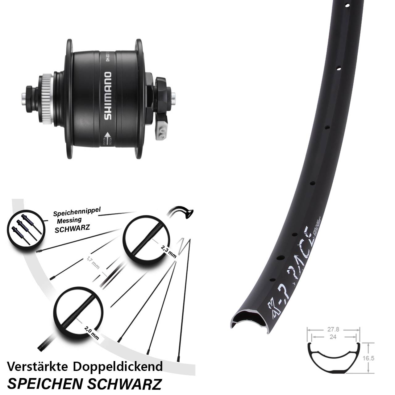 Centerlock Dynamo-Vorderrad für Schnellspanner 28 Zoll KX-R Race Shimano DH-3D37