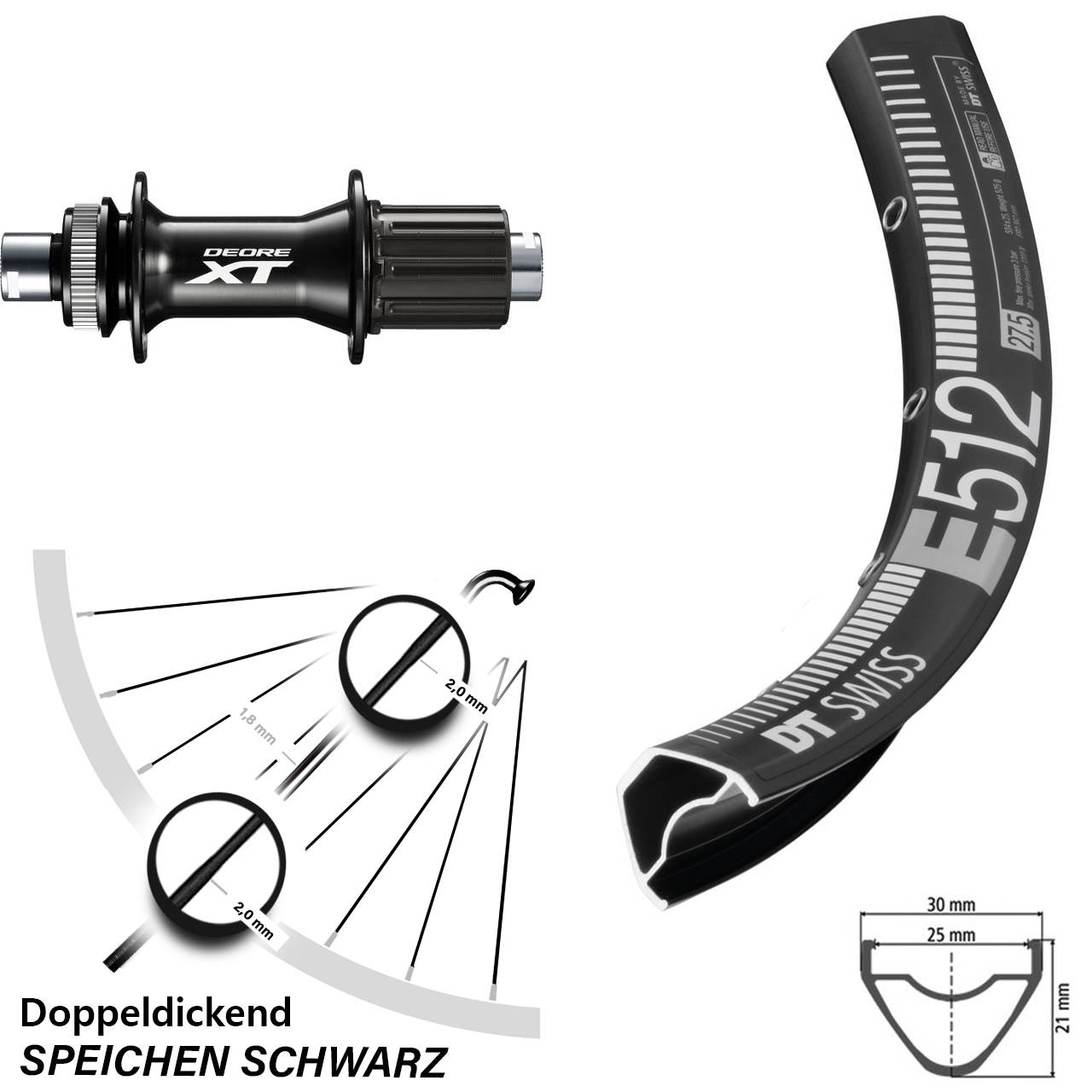 Hinterrad Centerlock 27,5 Zoll DT Swiss E512 Shimano FH-M8010-B 8-11 fach 12x148