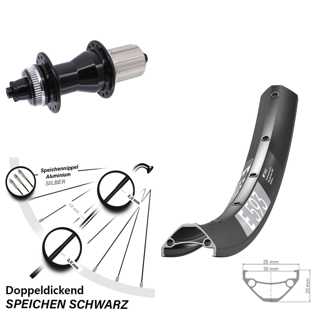 DT Swiss E593 Novatec CL-135 27,5 Zoll Hinterrad Centerlock QR 8-12 fach