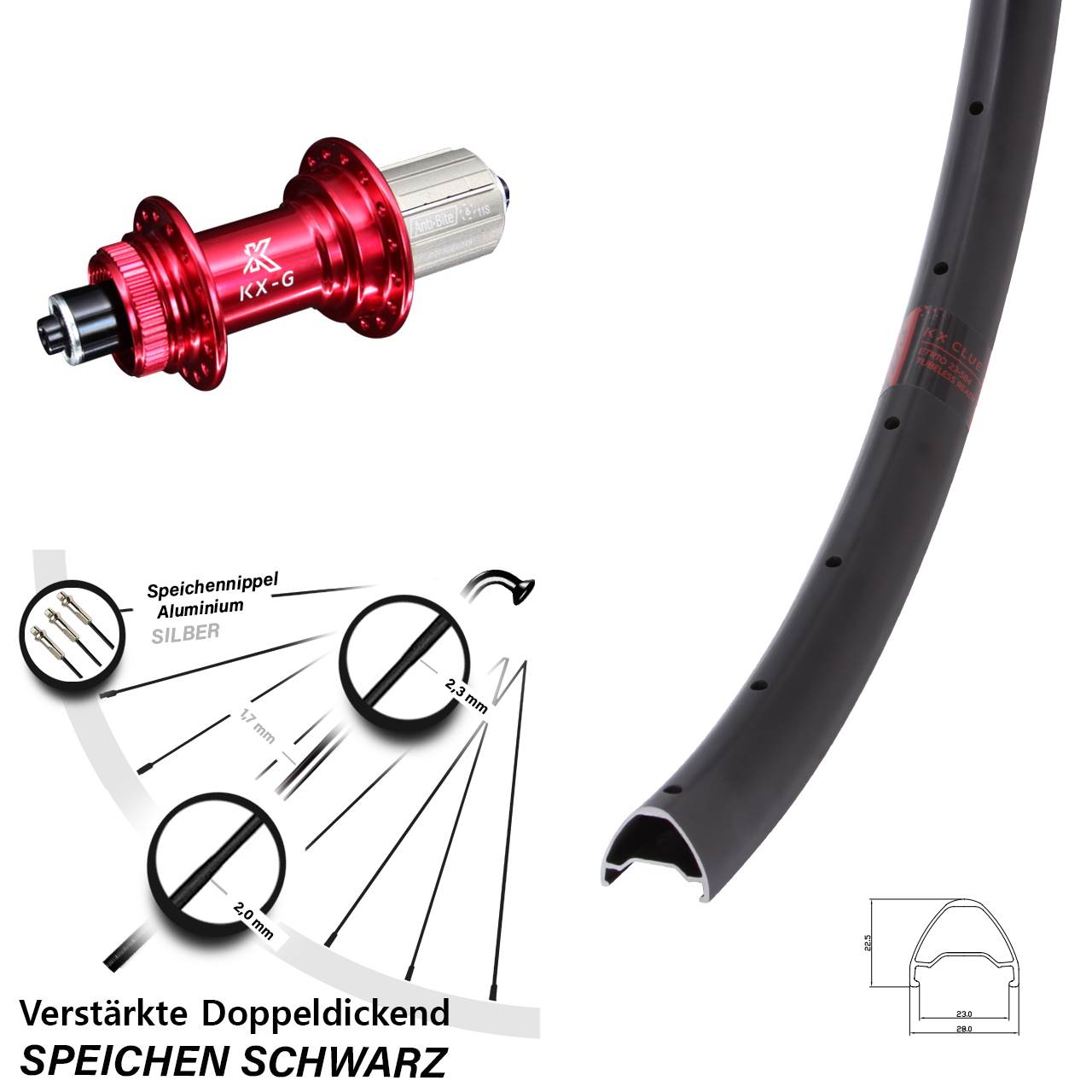 Centerlock Hinterrad QR 26 Zoll KX-G Clue rot 8-12 fach HG