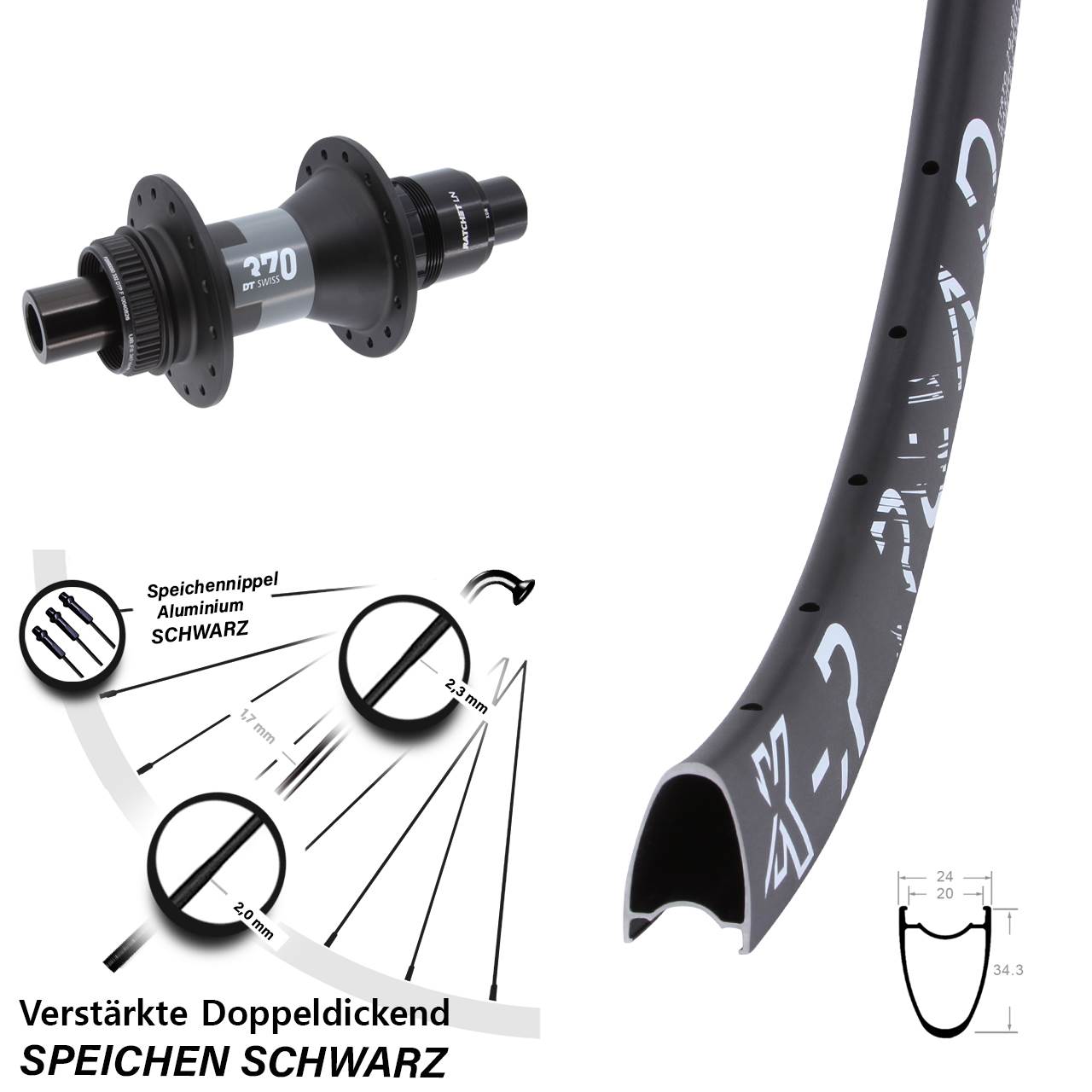 KX-R Road DT Swiss 370 28-29 Zoll Hinterrad Centerlock 12x142 XDR