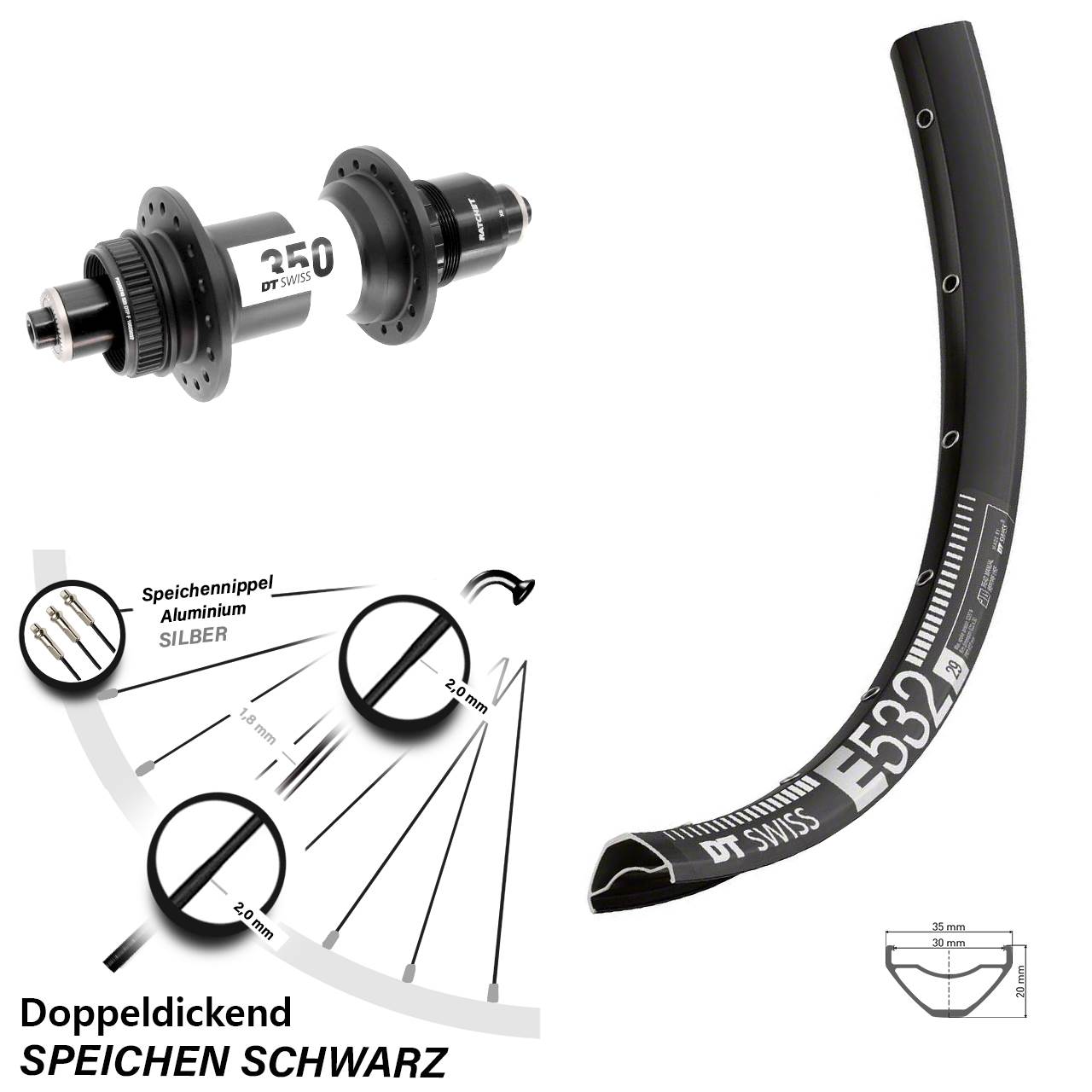 27,5 Zoll DT Swiss E 532-350 Boost Disc Laufrad QR Boost SRAM XD