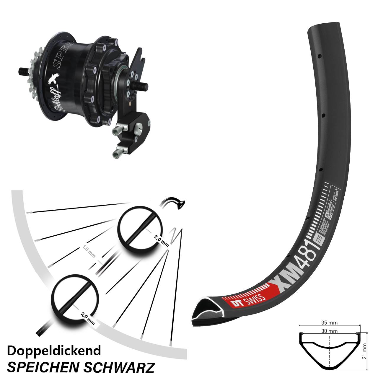 DT Swiss XM481 Rohloff TS DB OEM2 Tandem 27,5 Zoll Disc Hinterrrad