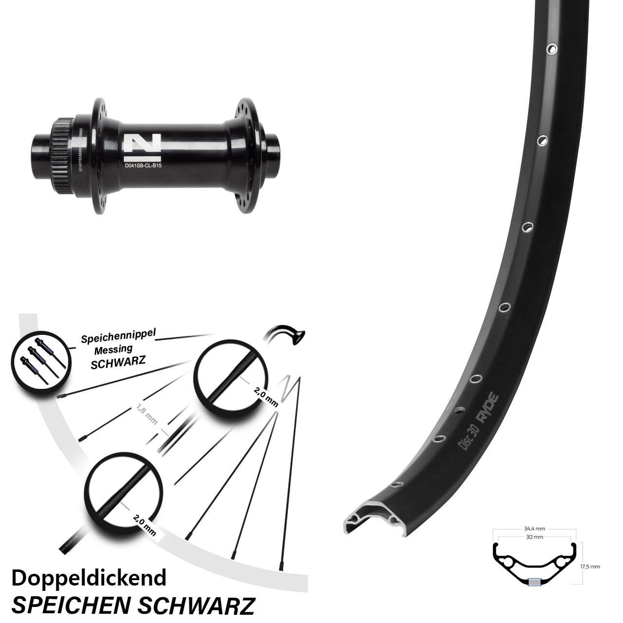 Ryde Disc 30 Novatec D041 29 Zoll Centerlock Vorderrad 15x110 Boost