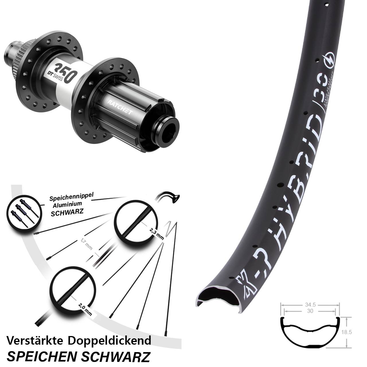 Hinterrad Centerlock 29 Zoll KX-R Hybrid 30 DT Swiss 350 8-11 fach HG 12x142