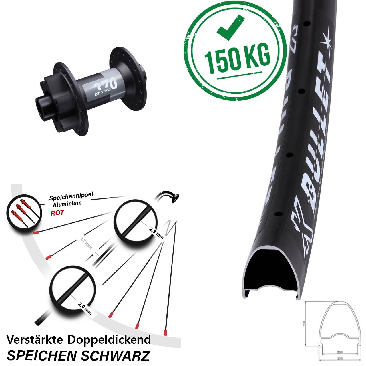 29 Zoll KX Bullet DT Swiss 370 6-Loch Vorderrad 12x100