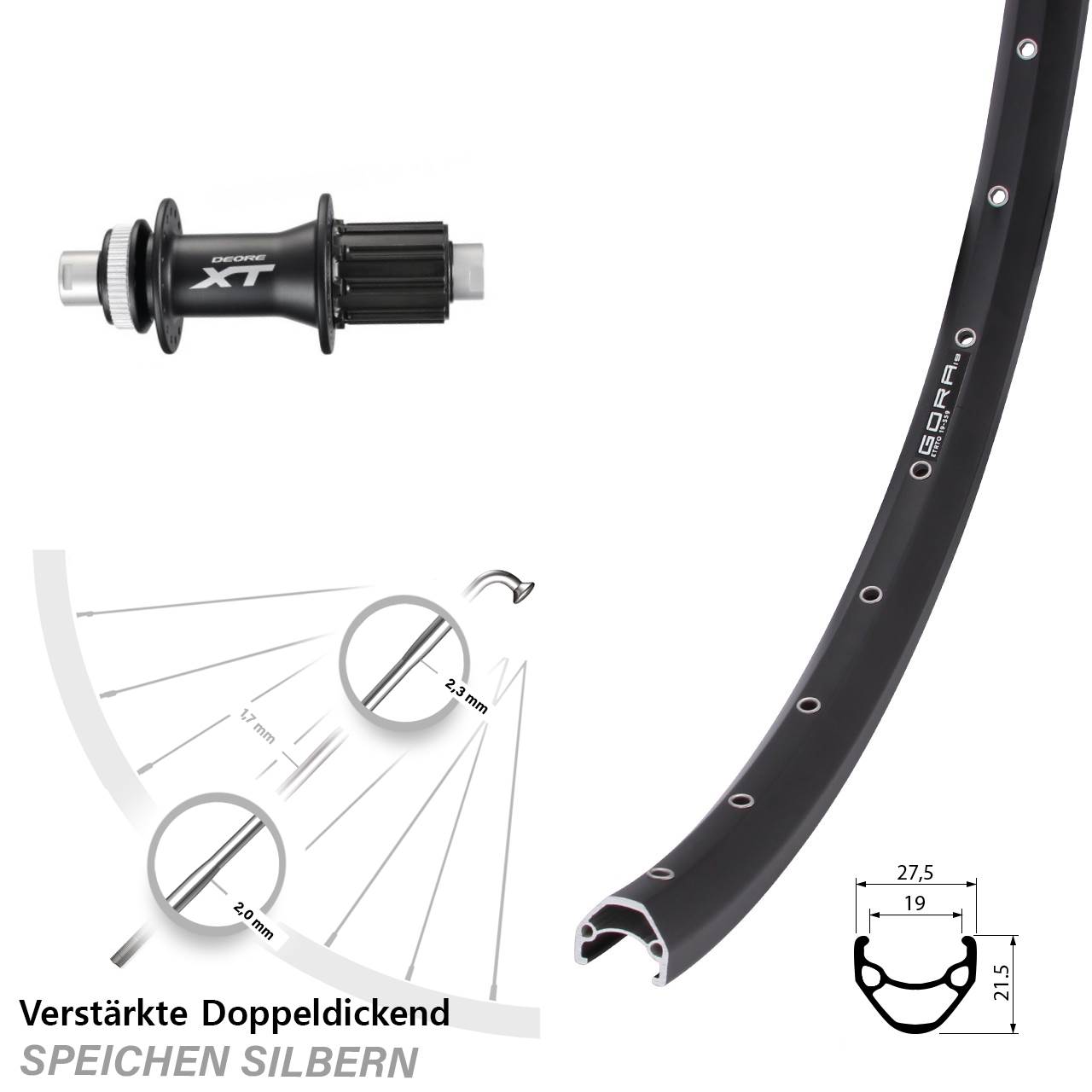28-29 Zoll Gora 19 Shimano XT FH-M788 Disc Hinterrad 12x142 8-11 fach