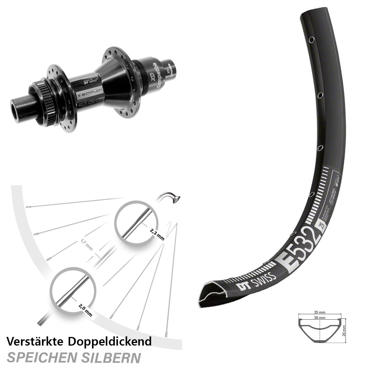 DT Swiss E 532 DT Swiss 370 29 Zoll Disc Hinterrad 12x142 XD
