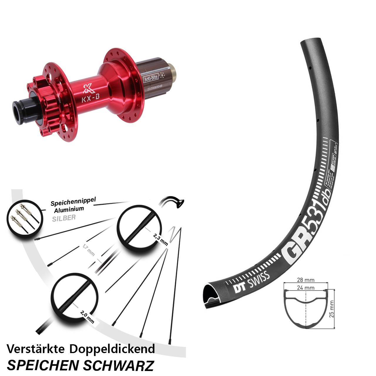 Disc Hinterrad 12x148 27,5 Zoll DT Swiss GR531 KX-B rot 8-12 fach HG