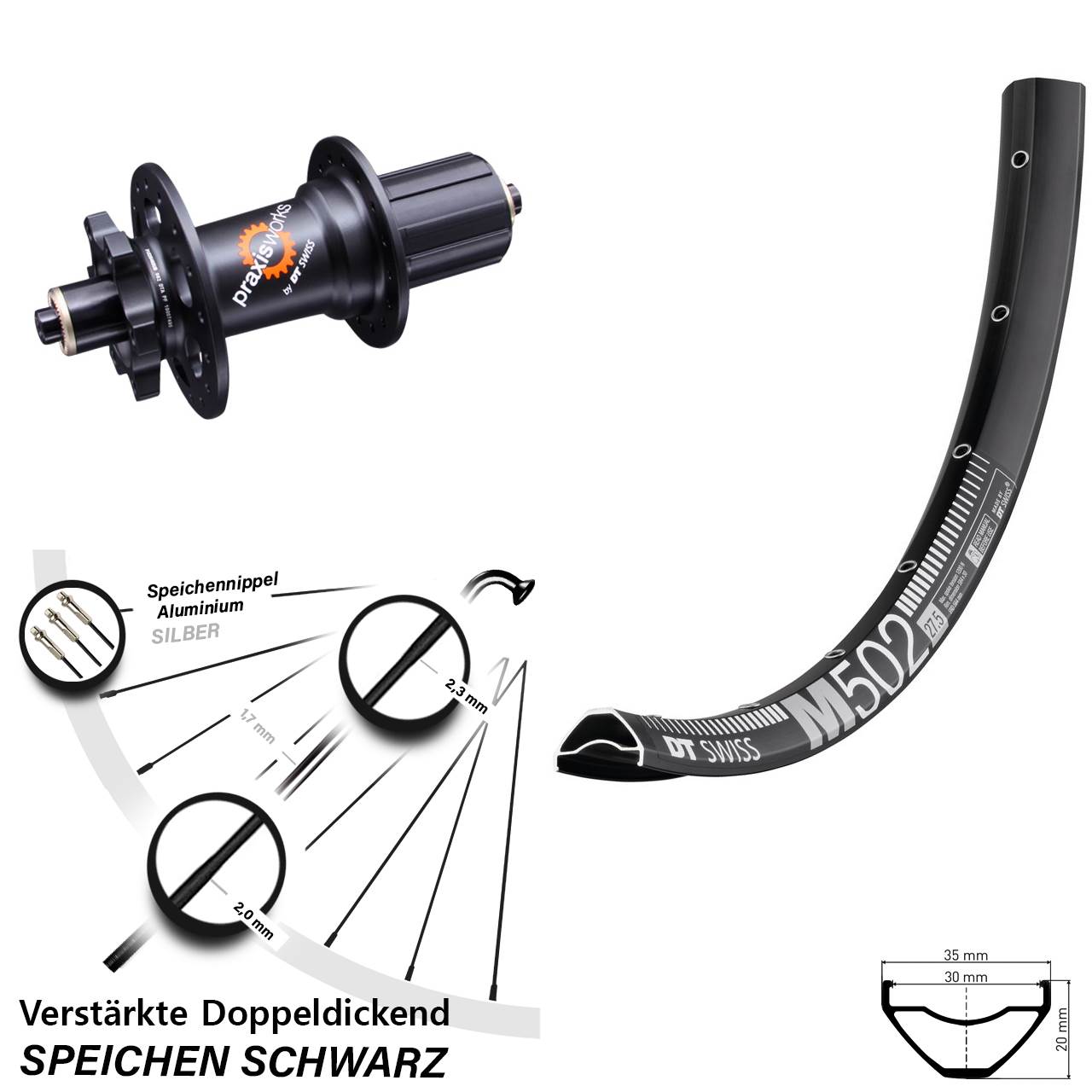 DT Swiss M502-350 6-Loch 5x135 HG 29 Zoll Hinterrad 6-Loch QR 8-11 fach