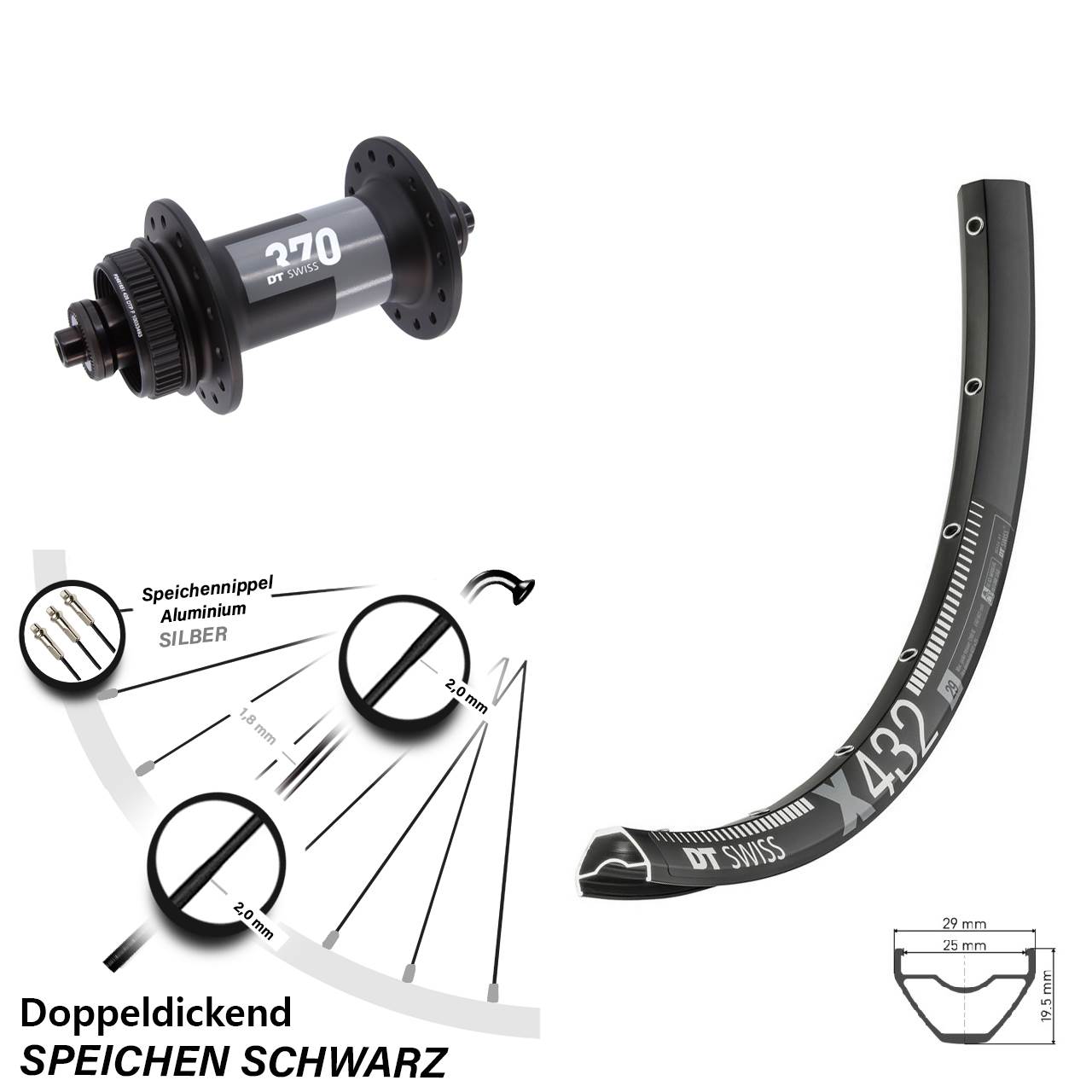29 Zoll DT Swiss X432-370 Disc Vorderrad QR