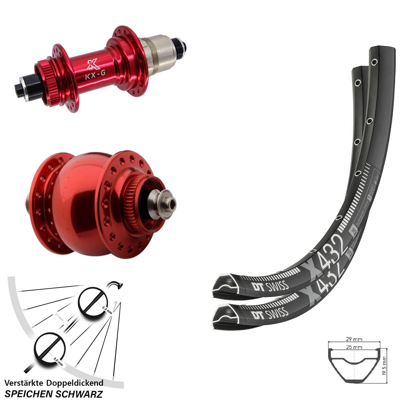 Disc Laufrad-Satz QR 29 Zoll DT Swiss X432 KX-G rot SONdelux XDR 11-12 fach