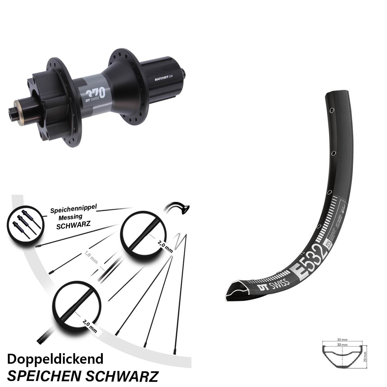 Disc Hinterrad 27,5 Zoll DT Swiss E 532-370 8-11 fach HG für Schnellspanner