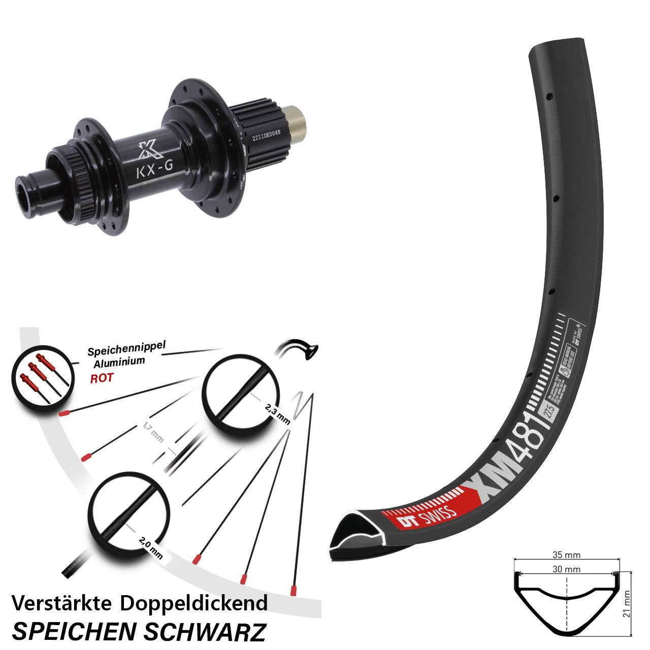 DT Swiss XM 481 KX-G Steckachse 27,5 Zoll Disc Laufrad 12x142 Micro Spline
