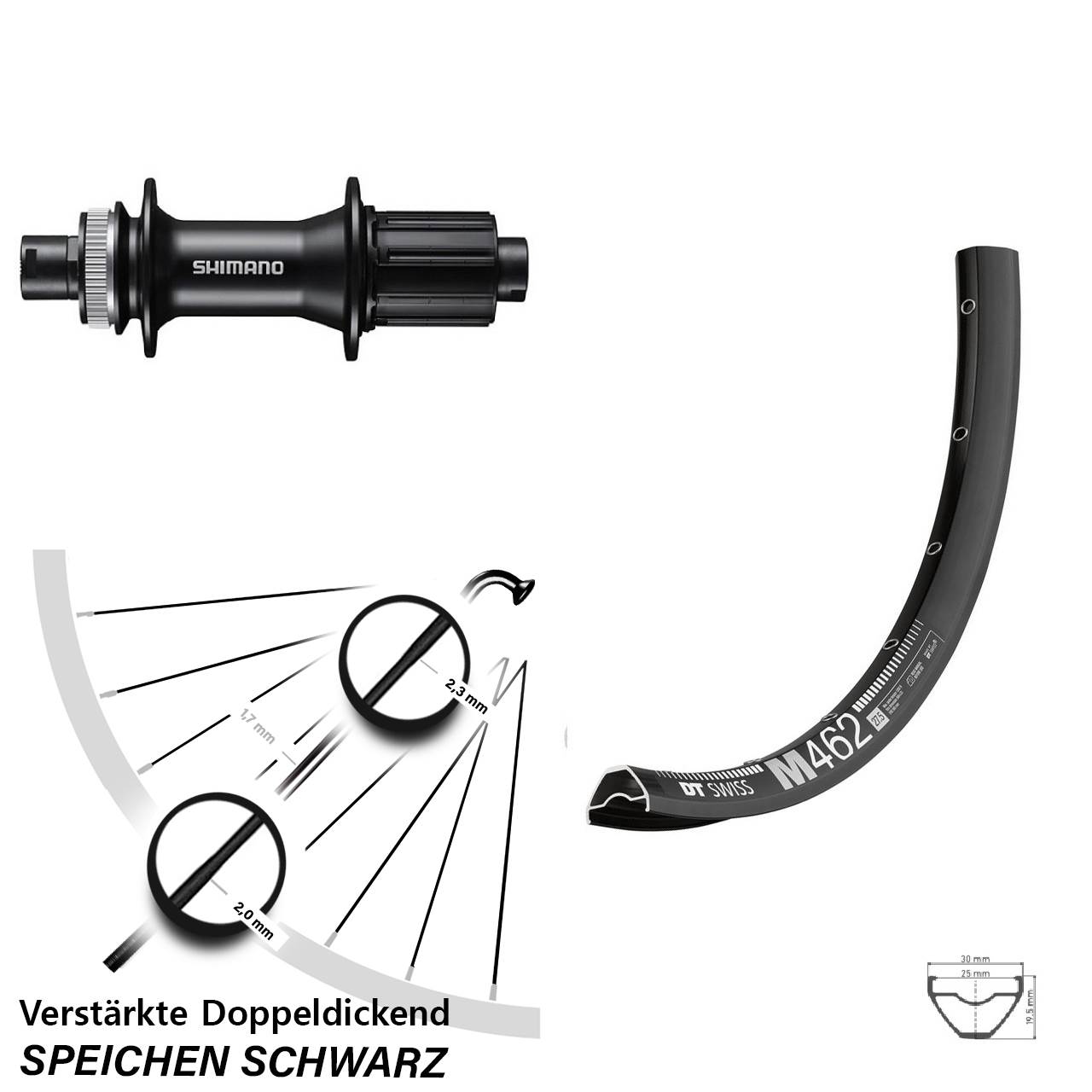 Disc Laufrad 12x142 650B DT Swiss M 462 Shimano FH-MT400 8-11 fach HG