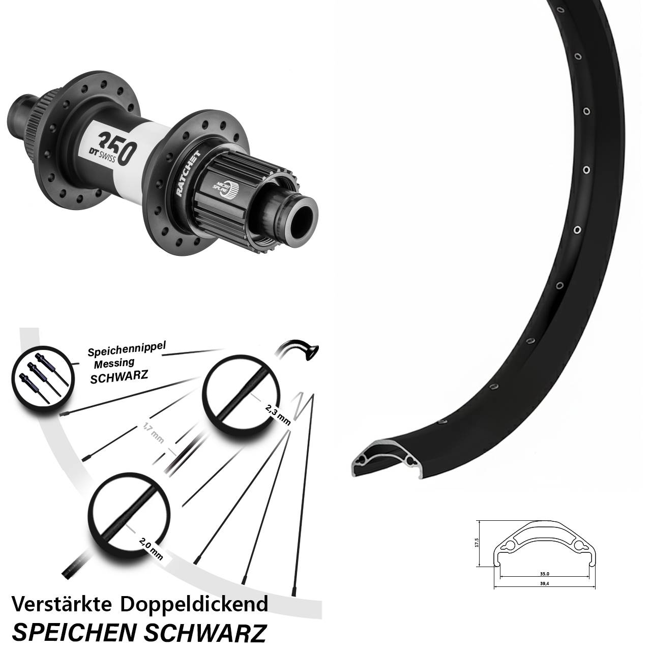 29 Zoll Ryde Disc 35 DT Swiss 350 Centerlock Hinterrad 12x148 Shimano Micro Spline