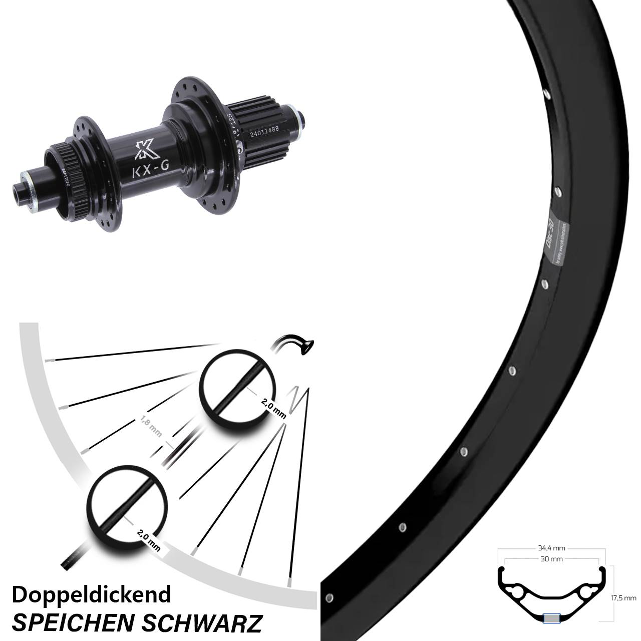 29 Zoll Ryde Disc 30 Hinterrad KX-G Micro Spline