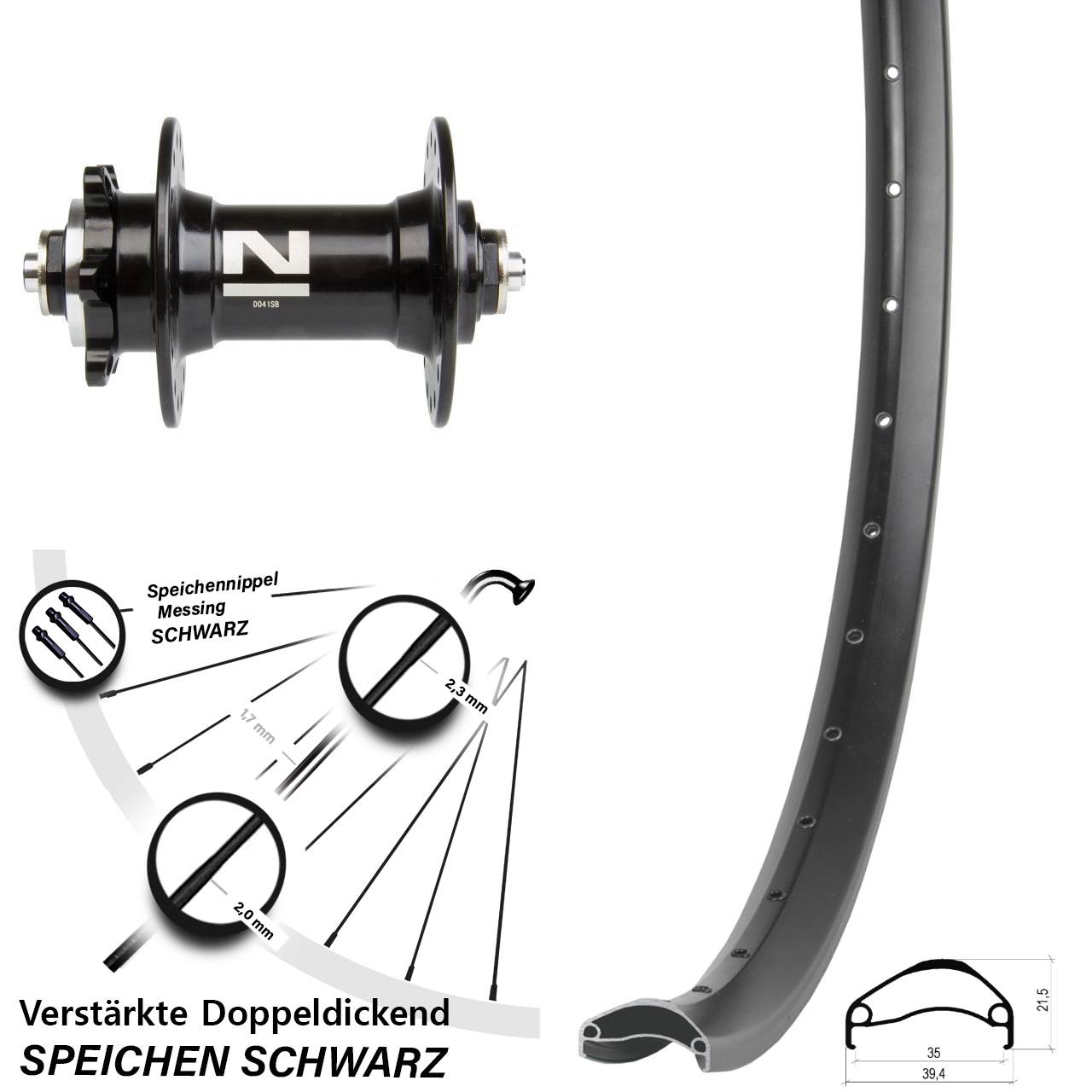 6-Loch Vorderrad 29 Zoll Ambrosio E35 Novatec D041 für Schnellspanner