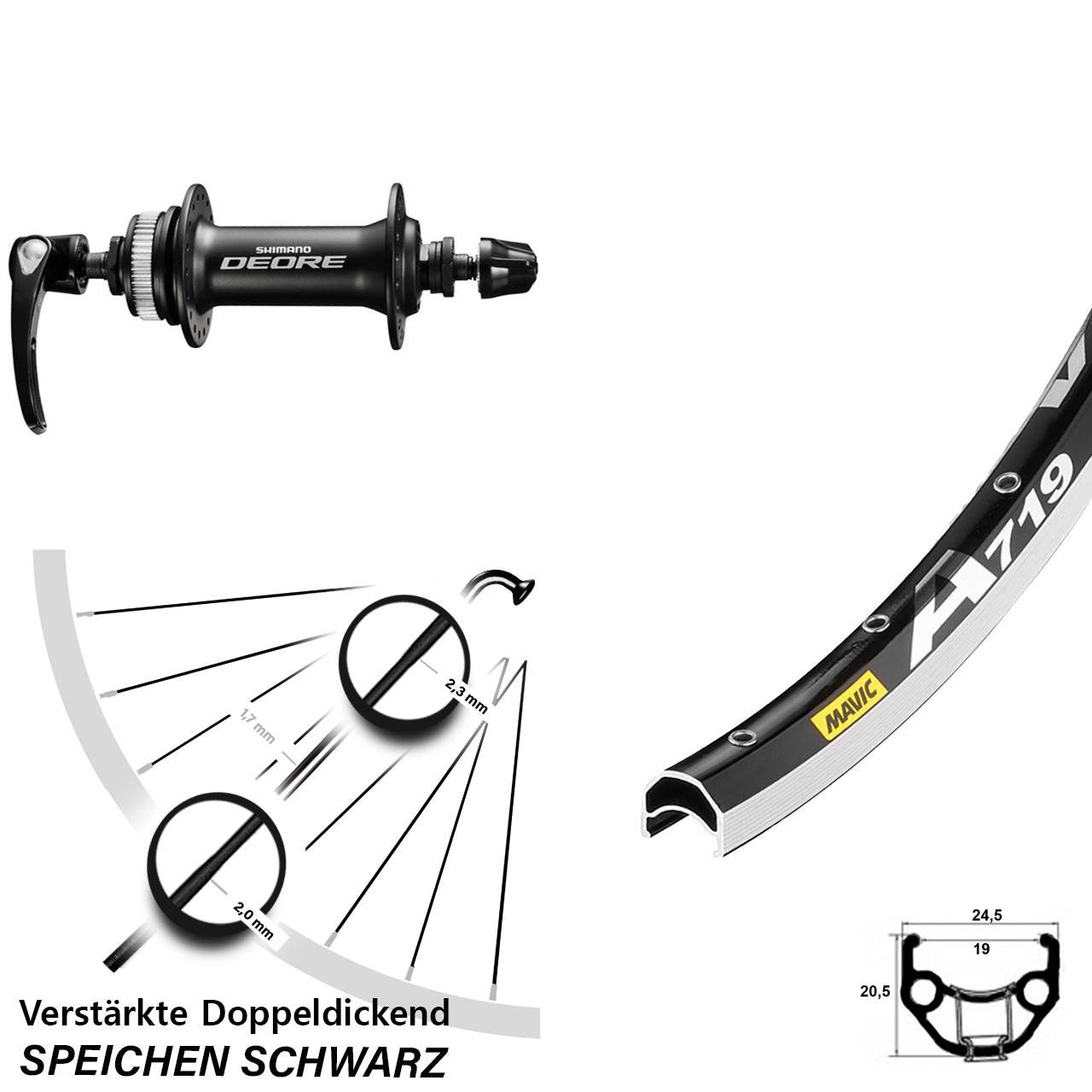 Mavic A719 Shimano HB-M6000 28 Zoll Vorderrad QR