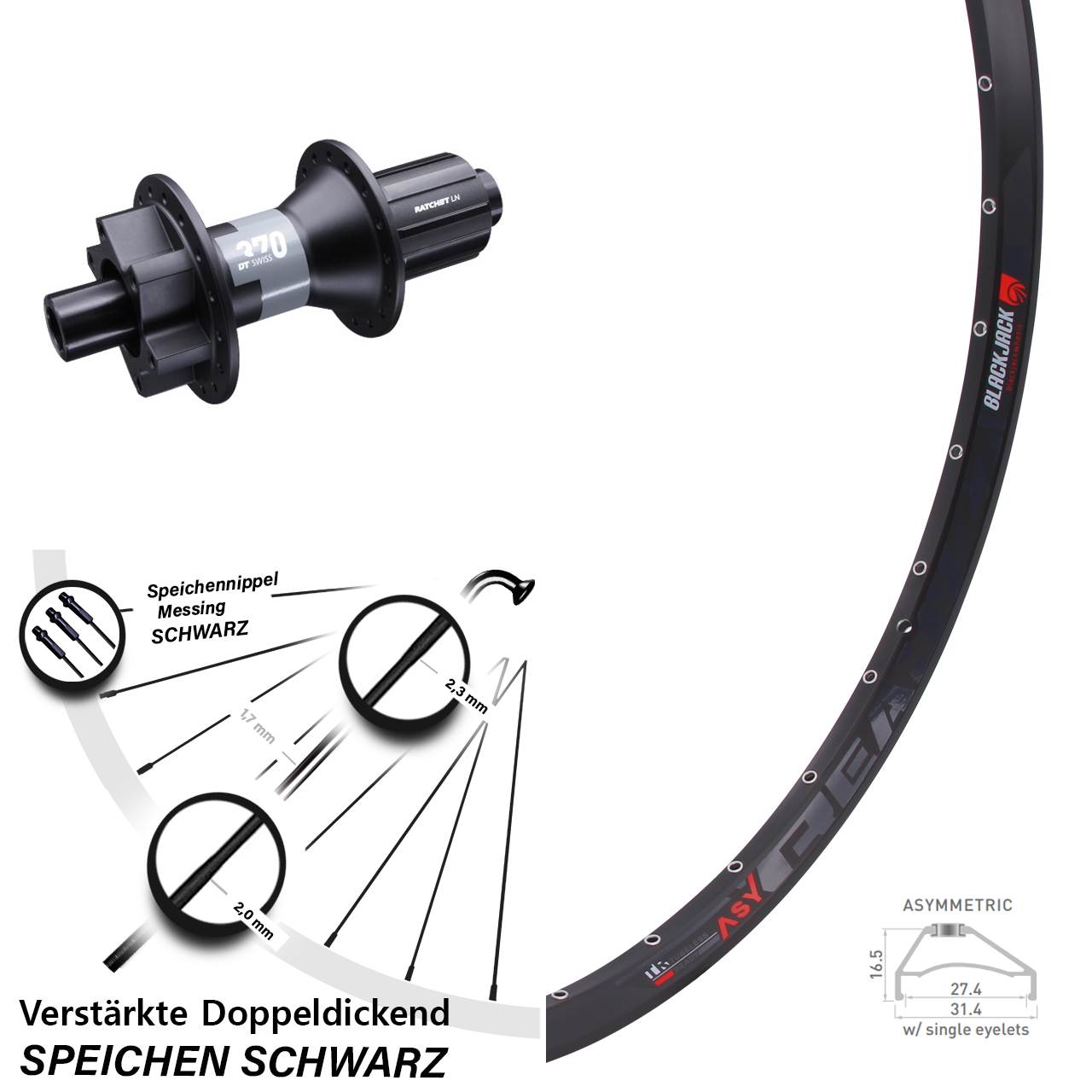 Rodi Ready27 DT Swiss 370 27,5 Zoll Disc Laufrad 12x142 8-11 fach