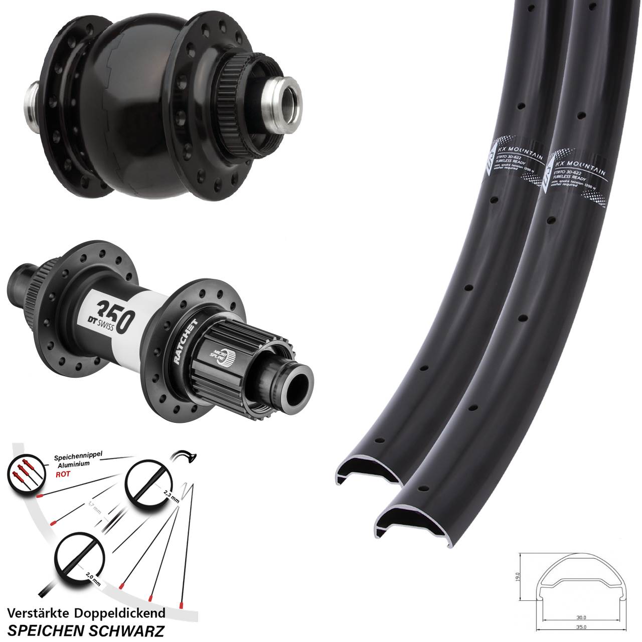 29 Zoll KX Mountain SON 28 DT Swiss 350 Micro Spline Centerlock Laufradsatz 12x100/142