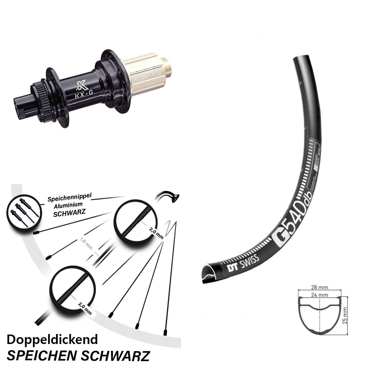 27,5 Zoll Hinterrad DT Swiss G540 KX-G 8-12 fach 12x142
