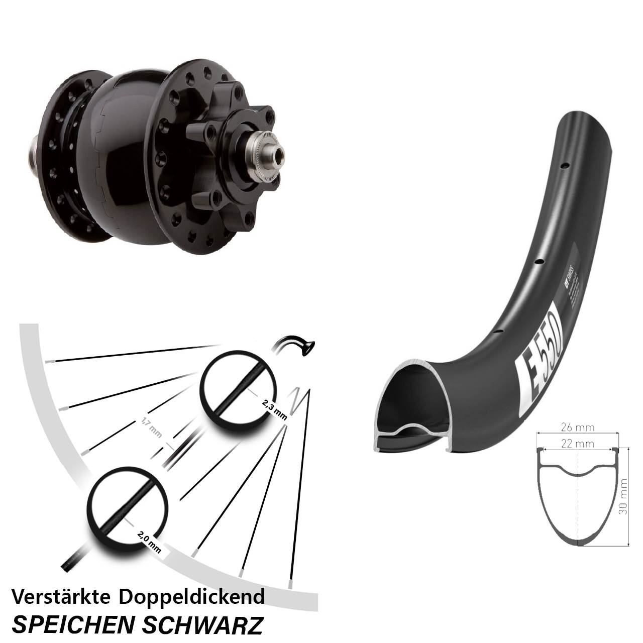DT Swiss E550 SON 28 Zoll Disc Vorderrad mit Nabendynamo für Schnellspanner